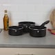image 3 of Aluminium Induction Stackable Space Saving Pots Frying Pan Set Detachable Handle | Black | Matt Black- 4 Pcs Saucepans with Lid