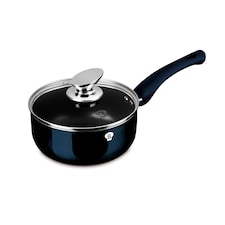Blaumann Cookware Frying Grill Pots Pan Saucepan Casserole Soft Touch Handle Lid | Black | Aquamarine | 18x8cm - Saucepan with Glass Lid - 1.65L