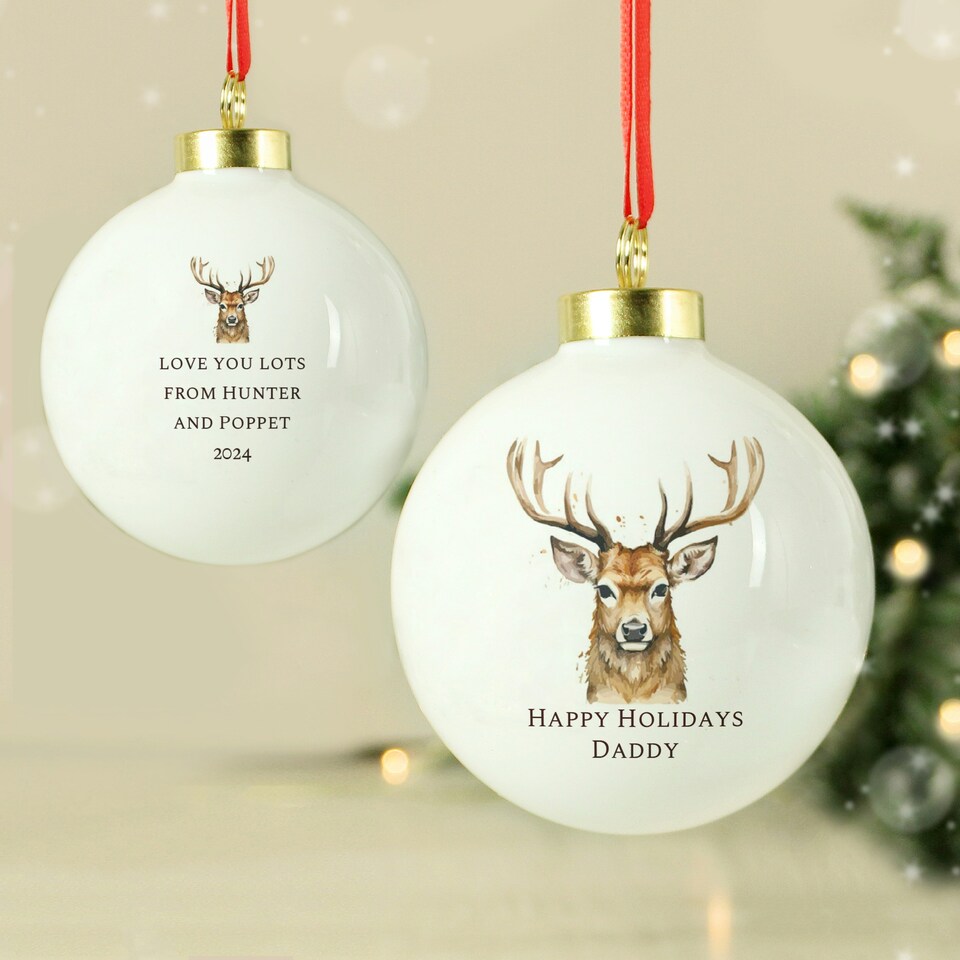 image 1 of Personalised Watercolour Stag Bauble