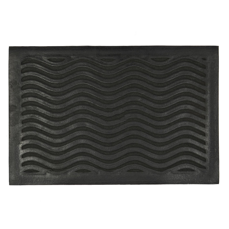 image 1 of Nicola Spring Heavy Duty Door Mat - 60 x 40cm - Black Waves