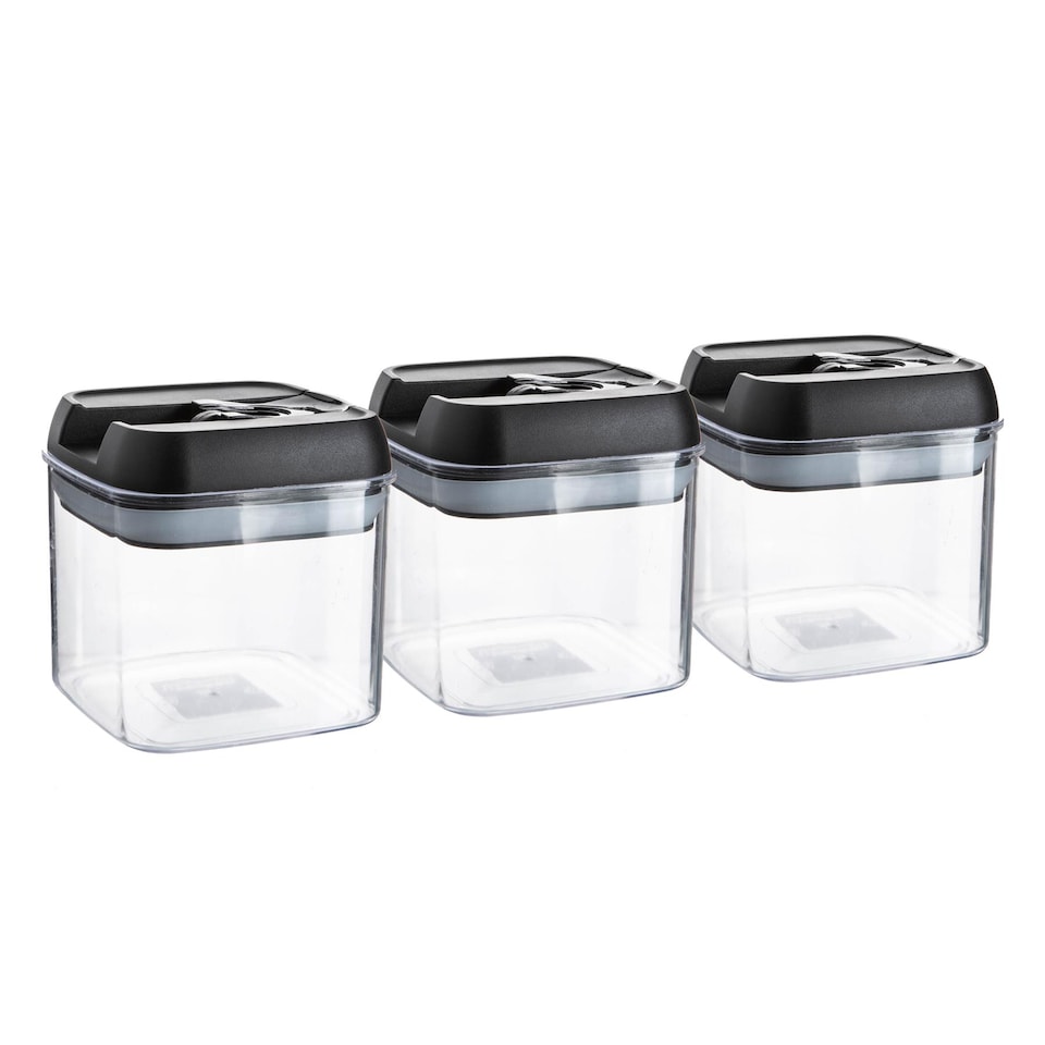 image 1 of Argon Tableware 3x Food Storage Containers - 500ml - Black Airtight Plastic Storage Pantry Food Organiser with Flip Lock Lid