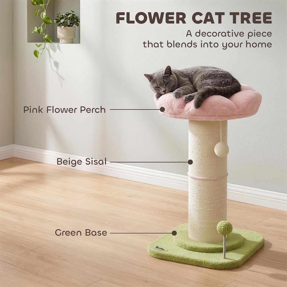 Encrypted Pink PawHut Cat Tree, Flower Cat Scratching Post with Thick Sisal Post, Pink ...
