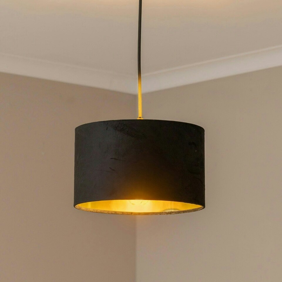 image 1 of ValueLights Reni Small Black Velvet Gold Inner Lamp Shade Black