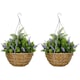 image 1 of Outsunny Pack of 2 FauPlant Artificial Lavender Flowers Hanging Planter with Basket for Indoor Decoration, Purple