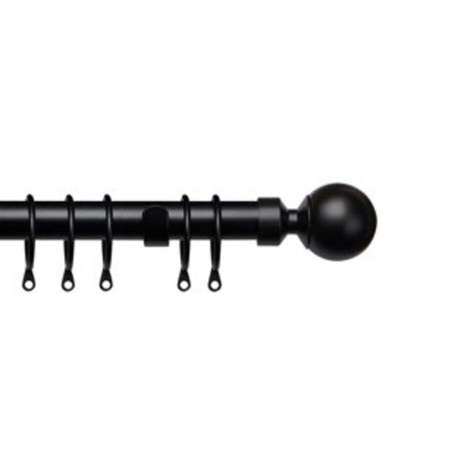 image 1 of 25-28mm Ball End Black Metal Curtain Pole Set 170 - 170cm | Black | Black