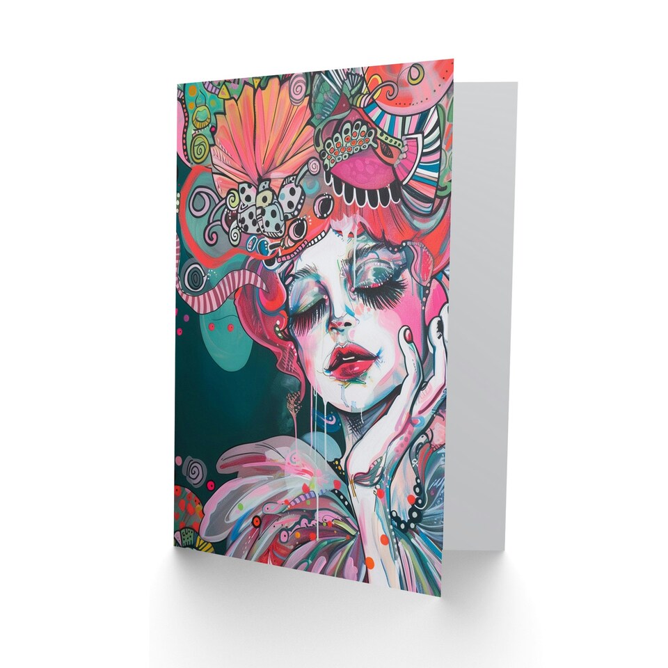 image 1 of Woman Fashion Mad Hatter Colourful Design Her Birthday Card