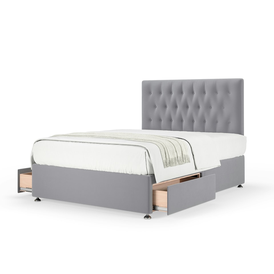 image 1 of Signature Platinum 2000 Pocket Sprung Silver Plush Velvet 2 Drawer Divan Set And Lona Headboard Small Single
