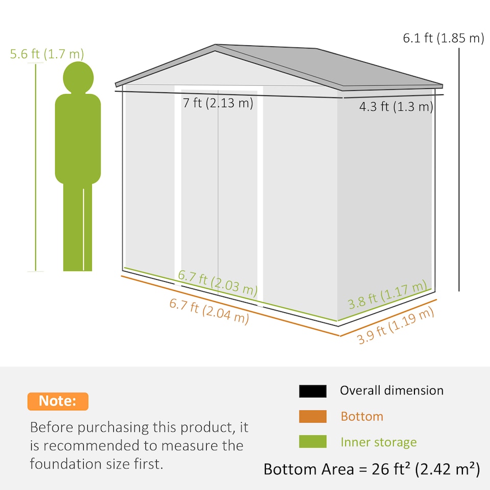 image 1 of Outsunny 7 x 4ft Garden Shed Storage with Foundation Kit and Vents, Dark Grey | Grey