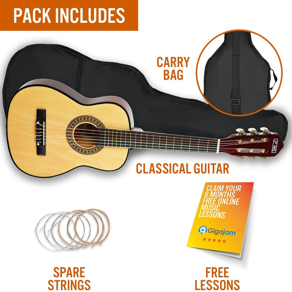 image 1 of 3rd Avenue 1/4 Size Classical Guitar Pack Brown