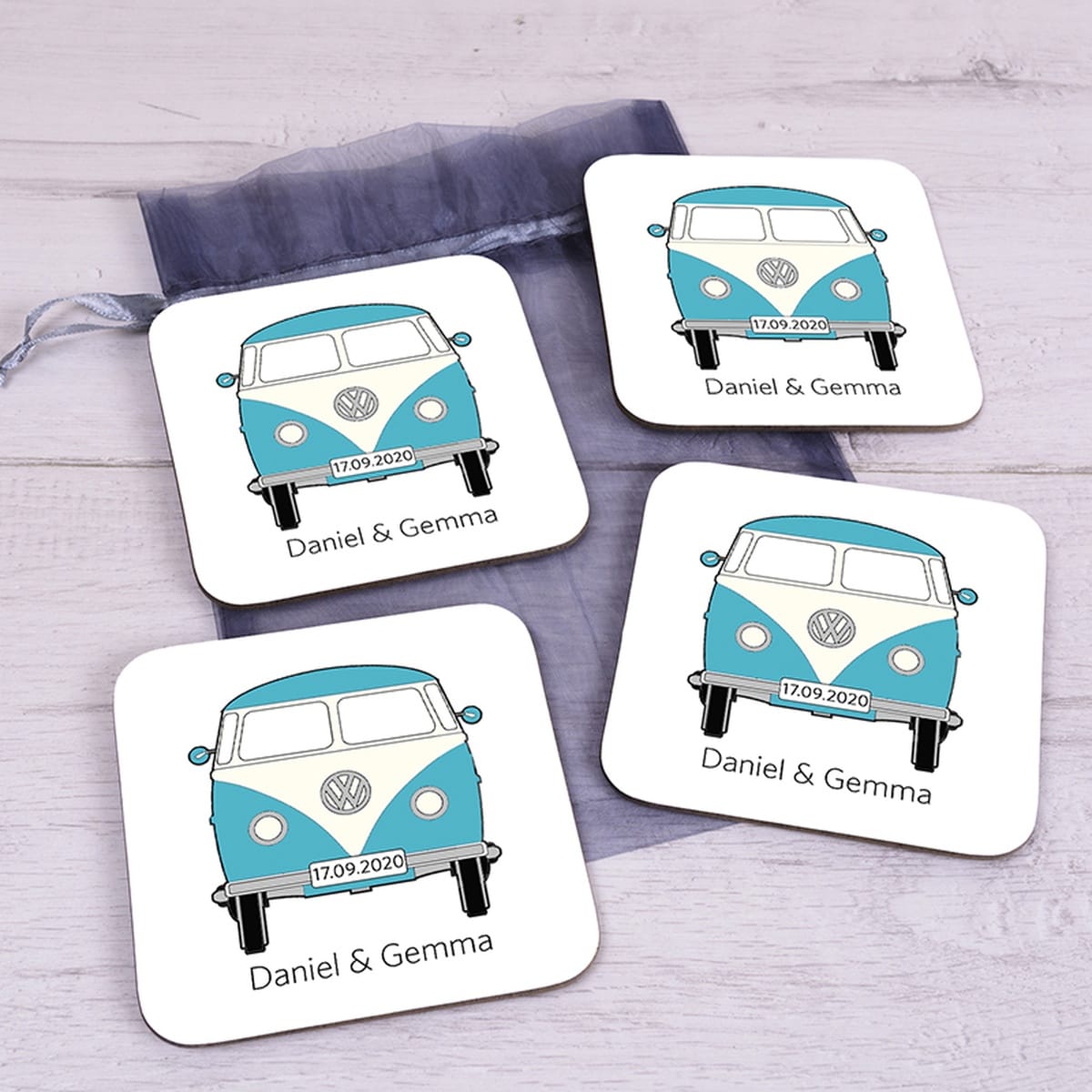 Uniqueful Personalised Camper Van Set of 4 Coasters Wedding Gift for Couple