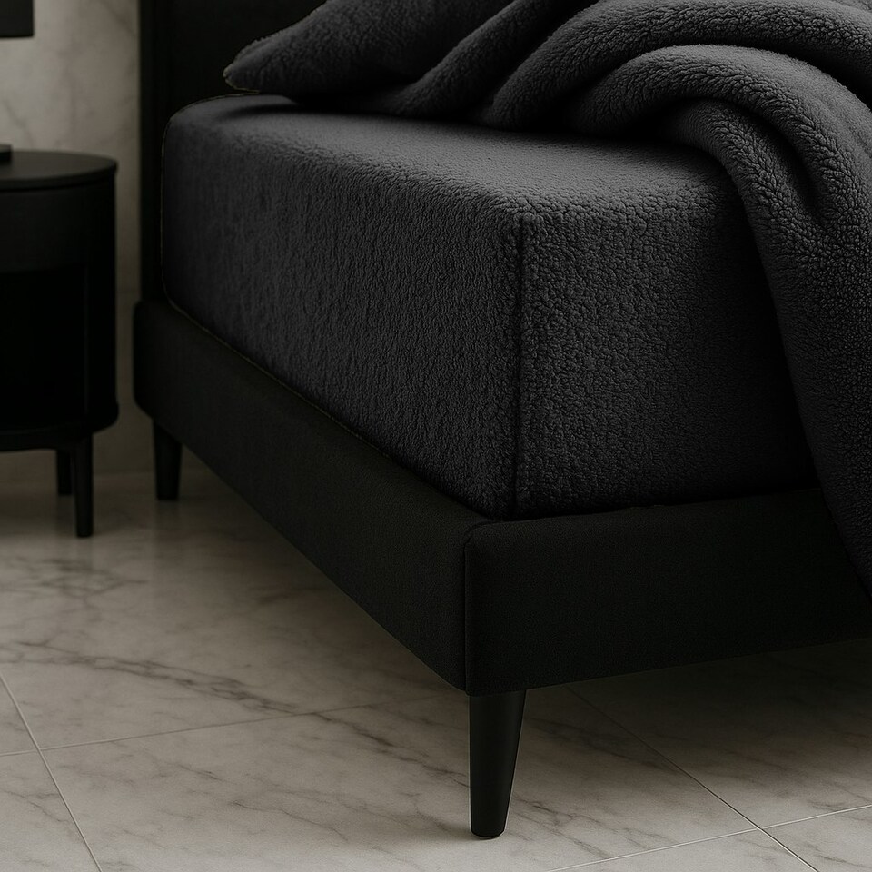 image 1 of Teddy Fitted Sheet 30cm Extra Deep Soft Cuddly Soft Touch Bedding Black | Small Double