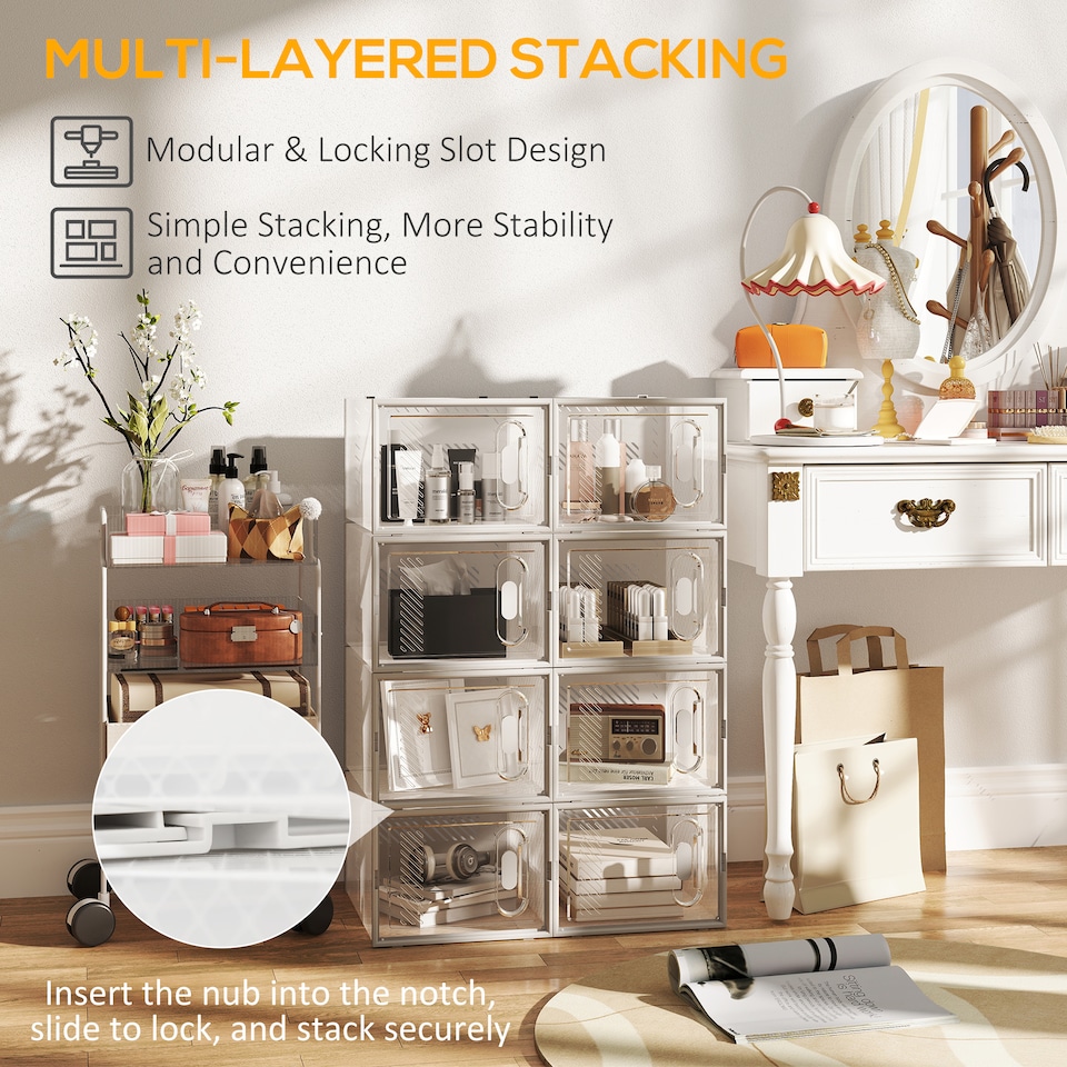 image 1 of HOMCOM 8PCS Clear Shoe Box, Plastic Stackable Shoe Storage Box for UKEU Size up to 1246 with Magnetic Door for WomenMen, 28 x 36 x 21 cm | Clear