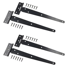 10" (250mm) Heavy Duty T Tee Hinges for Doors + Gates with Fixing Screws 4pc Black