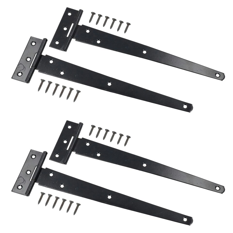 image 1 of 10" (250mm) Heavy Duty T Tee Hinges for Doors + Gates with Fixing Screws 4pc Black