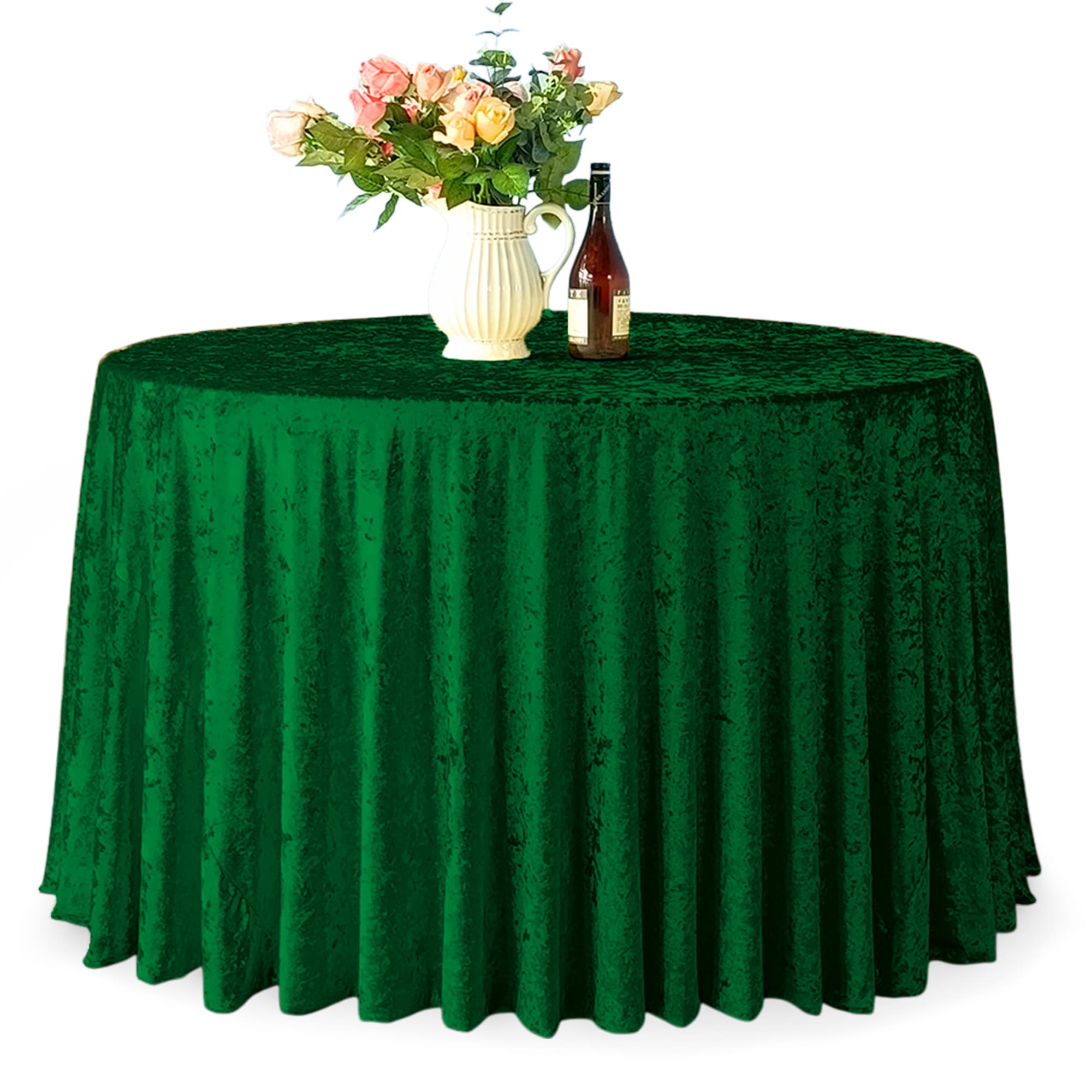 Round Crushed Velvet Table Cloth, Washable Soft Fabric Glitz Table Cover - 90"