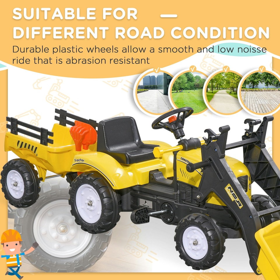 image 1 of HOMCOM Pedal Go Kart Ride on Excavator Wheels Tyres Kids Children -Yellow