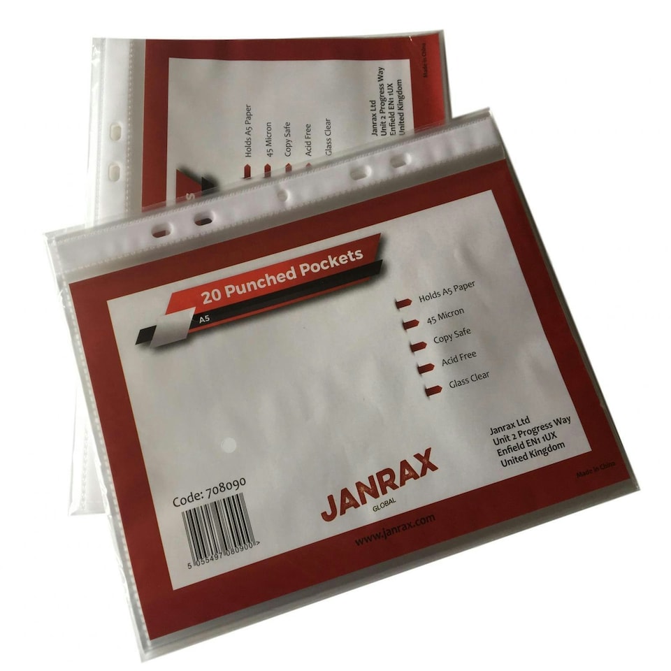 image 1 of Pack of 20 A5 Glass Clear Punched Pockets by Janrax