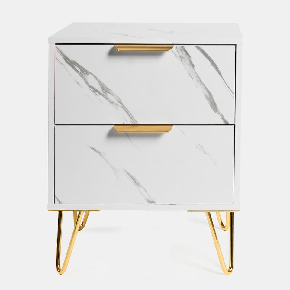 image 1 of OHS Marble Effect Nightstand Bedside Table End Side Cabinet