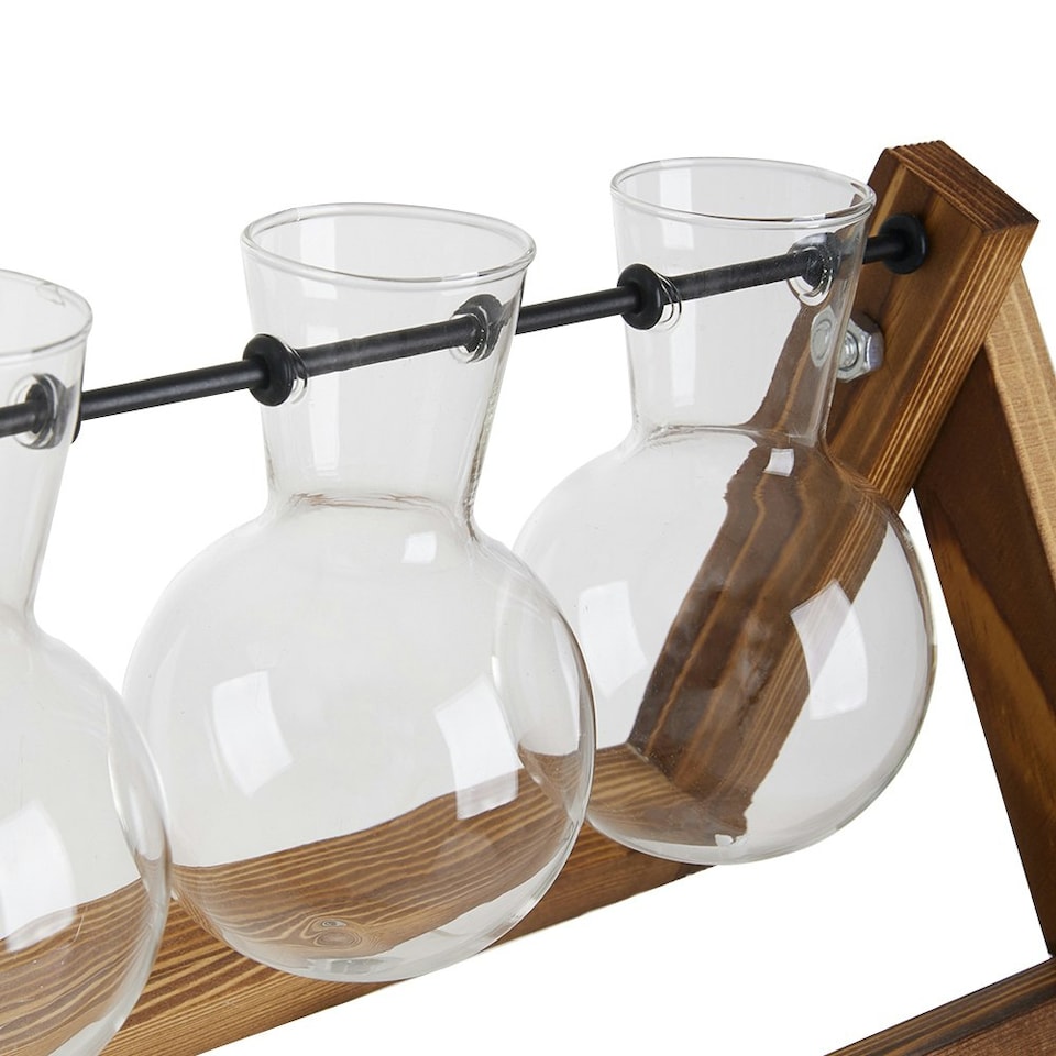 image 1 of Living and Home Wooden Plant Propagation Station with 5 Bulb Vases