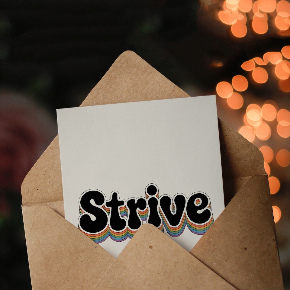 image 1 of Strive Colourful Retro Rainbow Font Typography Good Luck Greeting Card