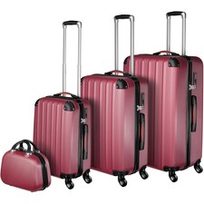 Suitcase Set Pucci - 3 suitcases, beauty case, robust, hard-shell ABS plastic | Red | burgundy | 1