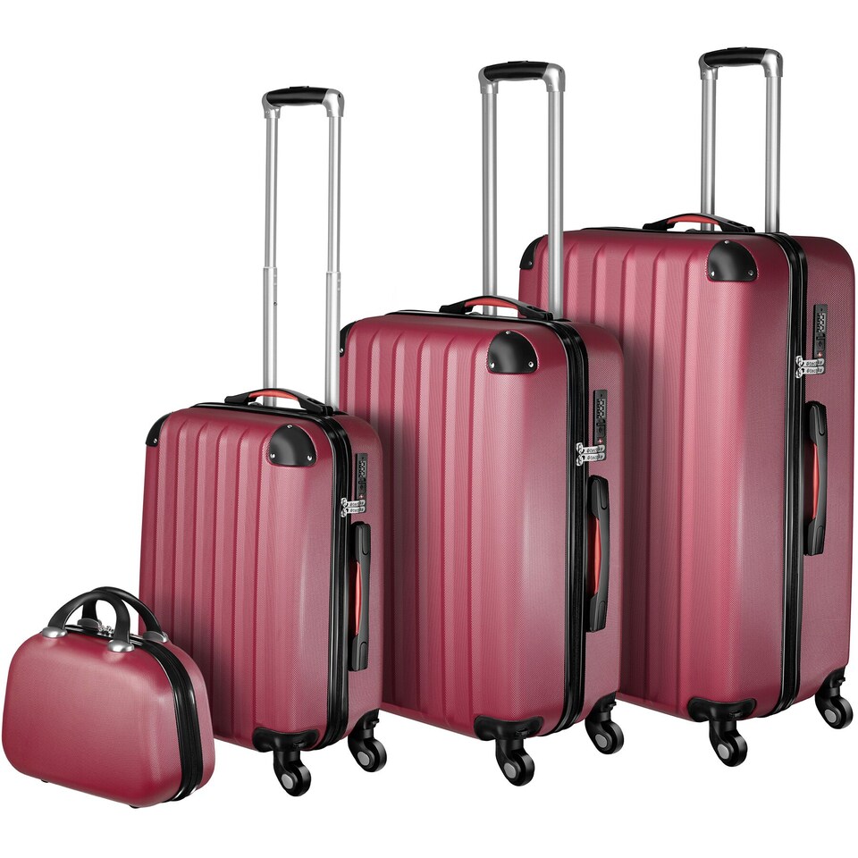image 1 of Suitcase Set Pucci - 3 suitcases, beauty case, robust, hard-shell ABS plastic | Red | burgundy | 1