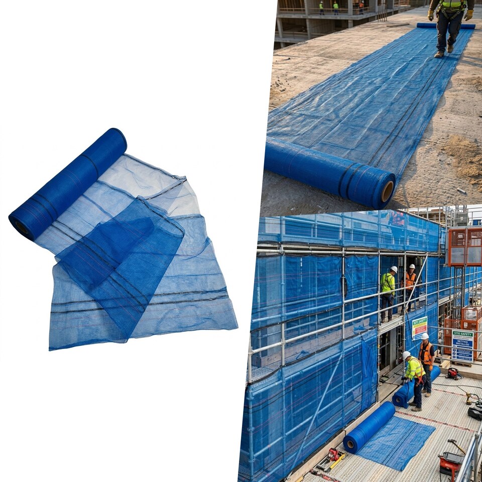 image 1 of Pegdev Fire Retardant Debris Netting 2m Width Heavy Duty Flame Resistant Scaffold Sheeting Trade Sites 18m
