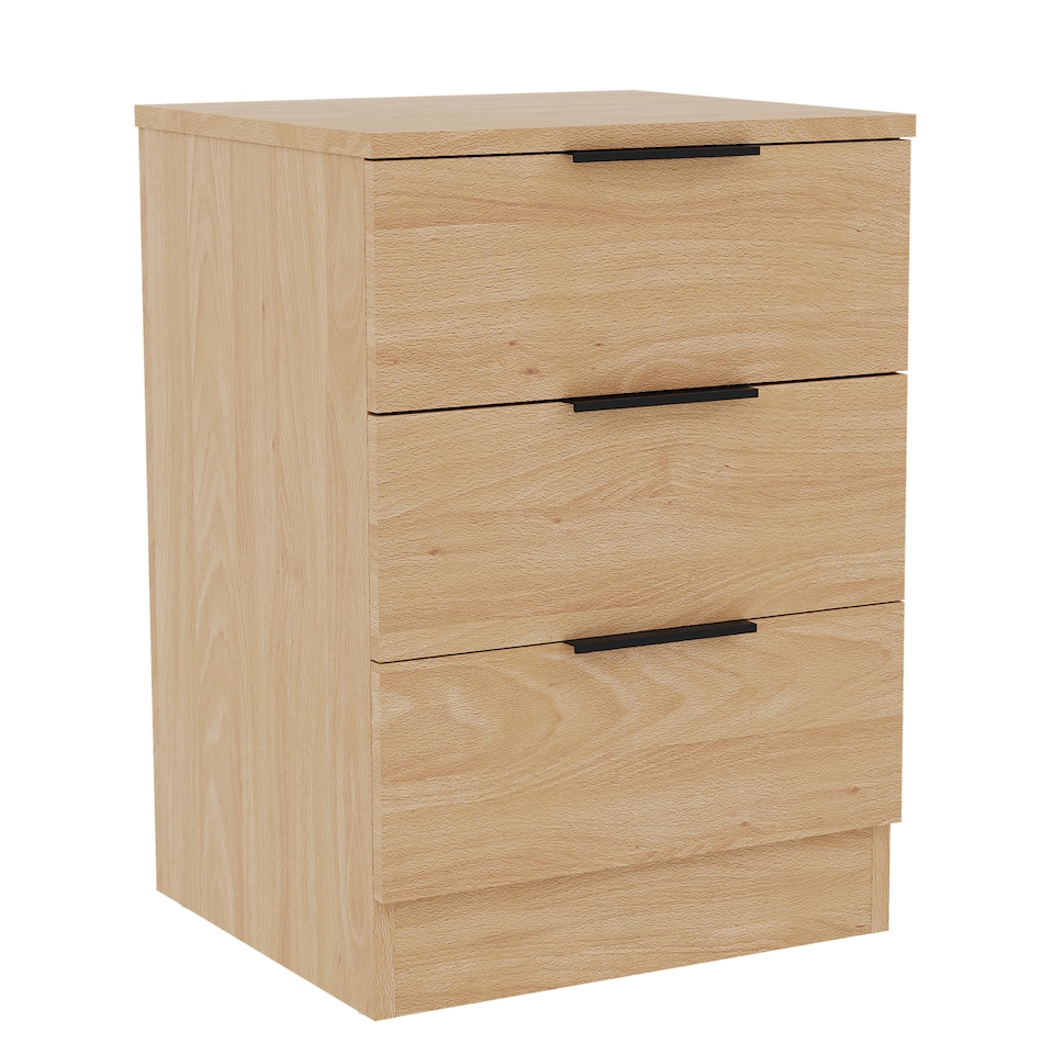 image 1 of Vida Designs Trega 3 Drawer Bedside Chest Bedroom Storage Unit, (H) 50cm x (W) 39cm x (D) 28cm, Pine