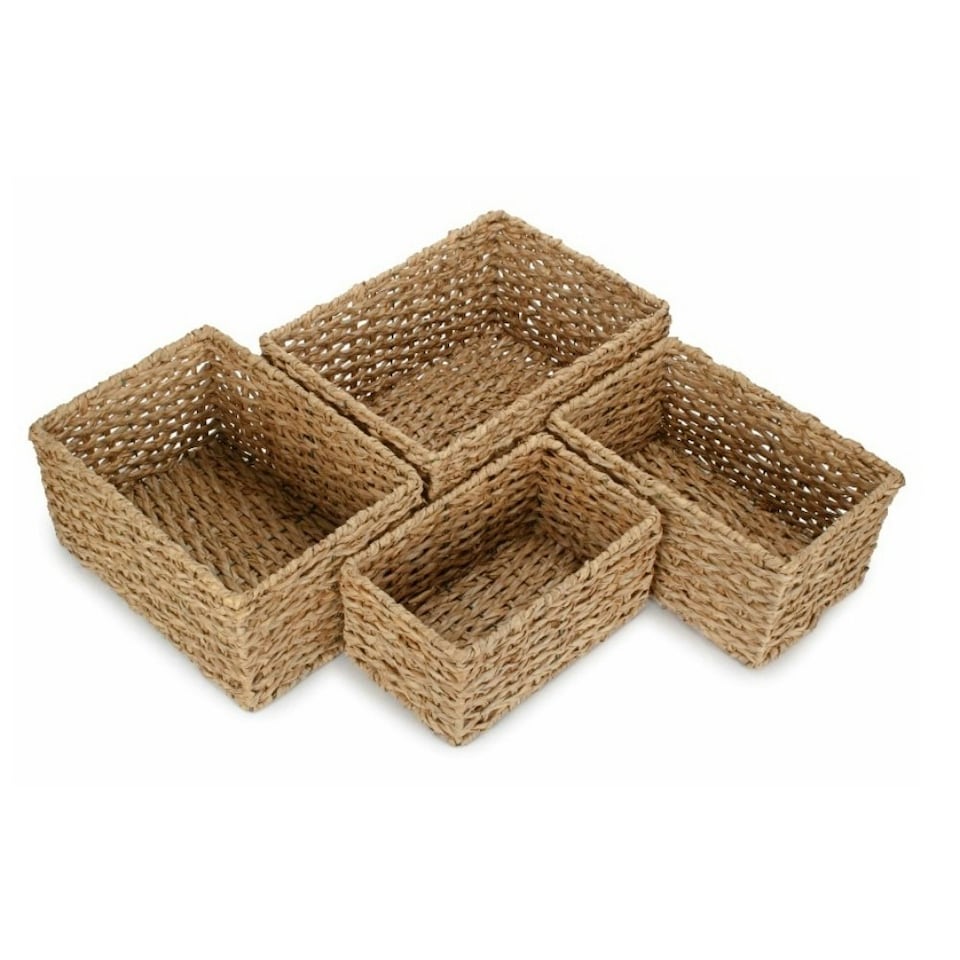 image 1 of Thatch Grass Woven Storage Basket Green | S