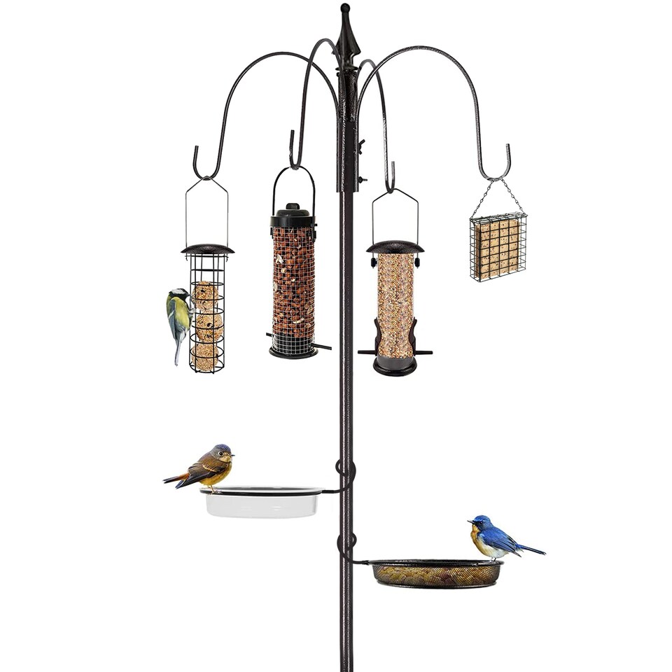image 1 of Wild Bird Feeding Station with Hanging Feeders, Water Bath & Seed Tray