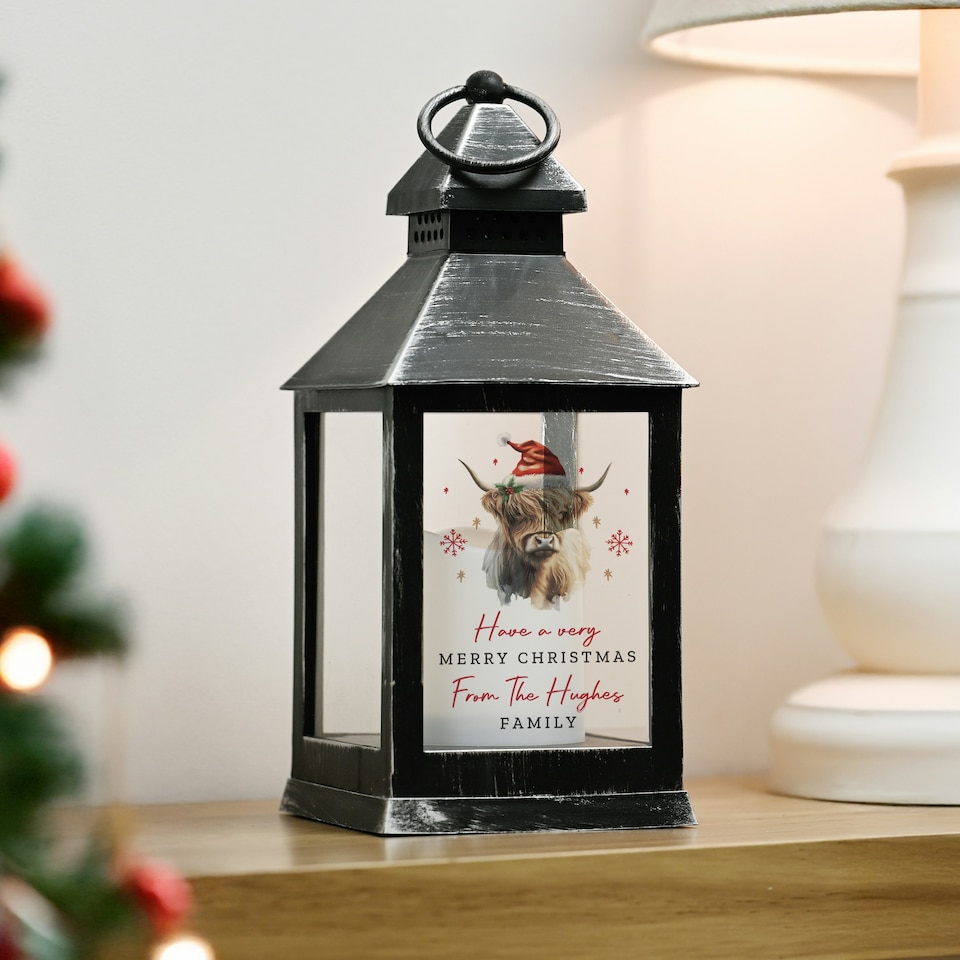 image 1 of Personalised Highland Cow Christmas LED Lantern