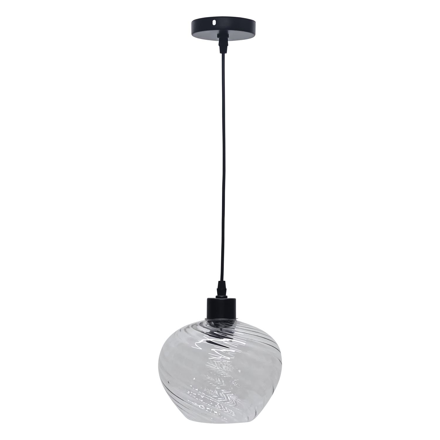First Choice Lighting Bradson - Clear Swirl Glass with Black Pendant Fitting