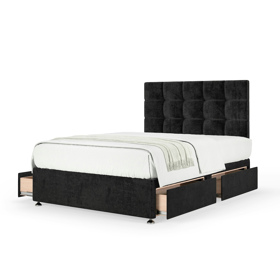 image 1 of Memory Maestro Memory Foam Black Naples Velvet 4 Drawer Divan Set And Pearl Headboard Small Double