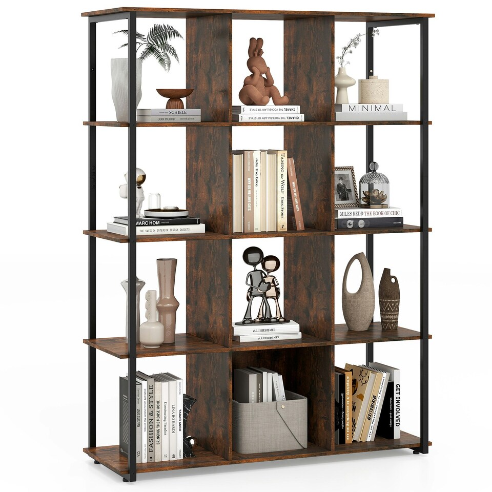 image 1 of COSTWAY 12-Cube Bookcase Freestanding Bookshelf Brown Brown