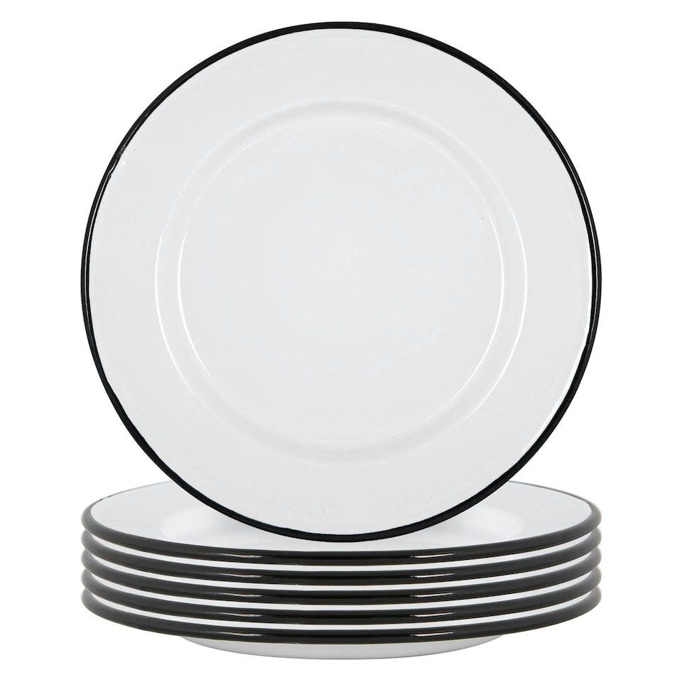 image 1 of Argon Tableware White Enamel Dinner Plates - 25.5cm - Black - Pack of 6 Black
