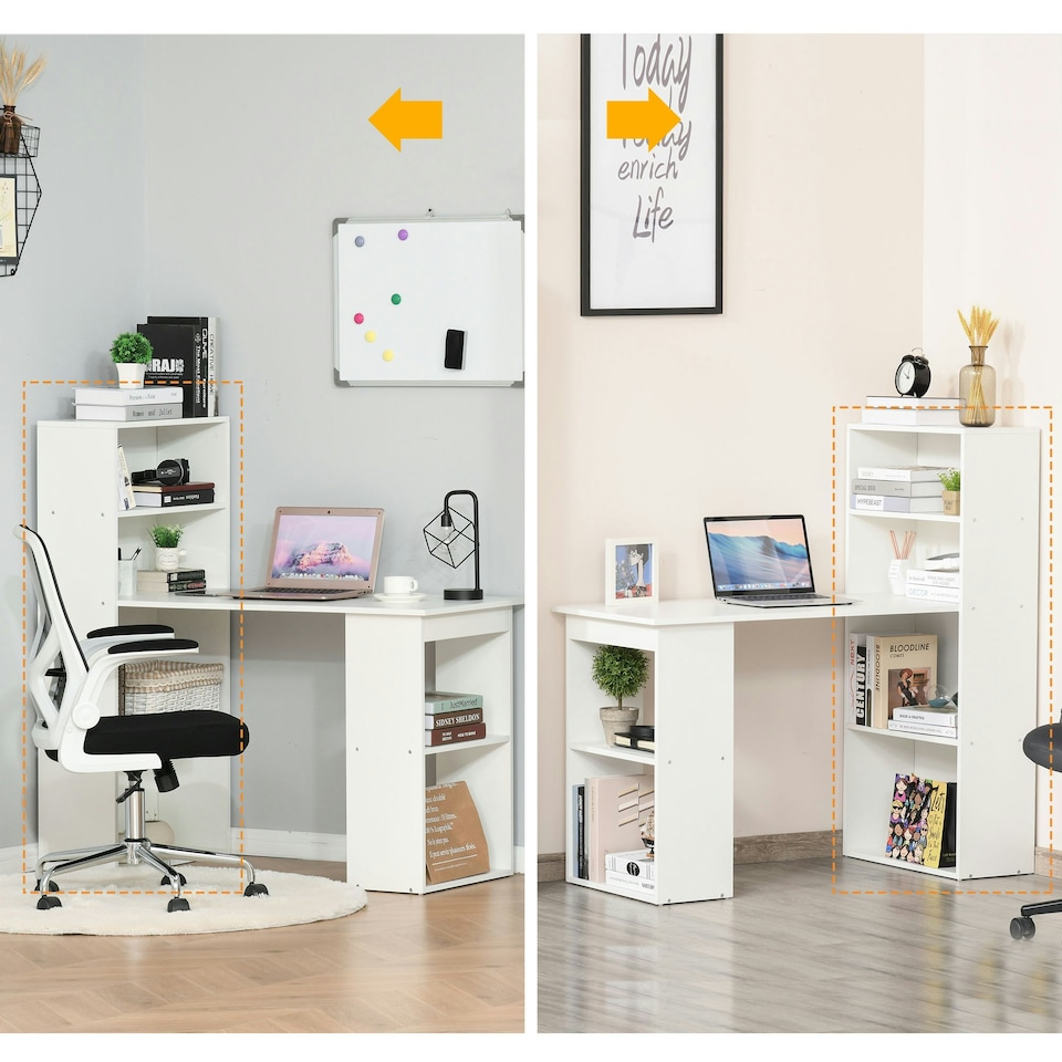 image 1 of HOMCOM 120cm Computer Desk Bookshelf Writing Table 6 Shelves White