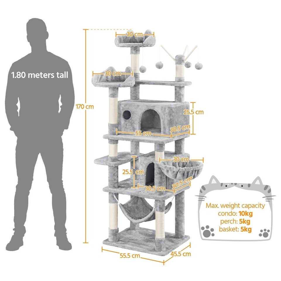 image 1 of Yaheetech 170 cm Multi-Level Cat Play House Light Grey