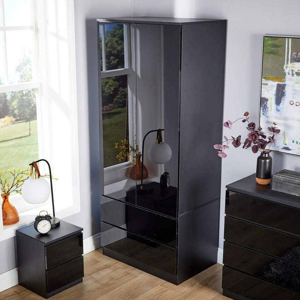 image 1 of Wardrobe 2 Door 2 Drawer Storage Cabinet Modern Home Bedroom Furniture Grey