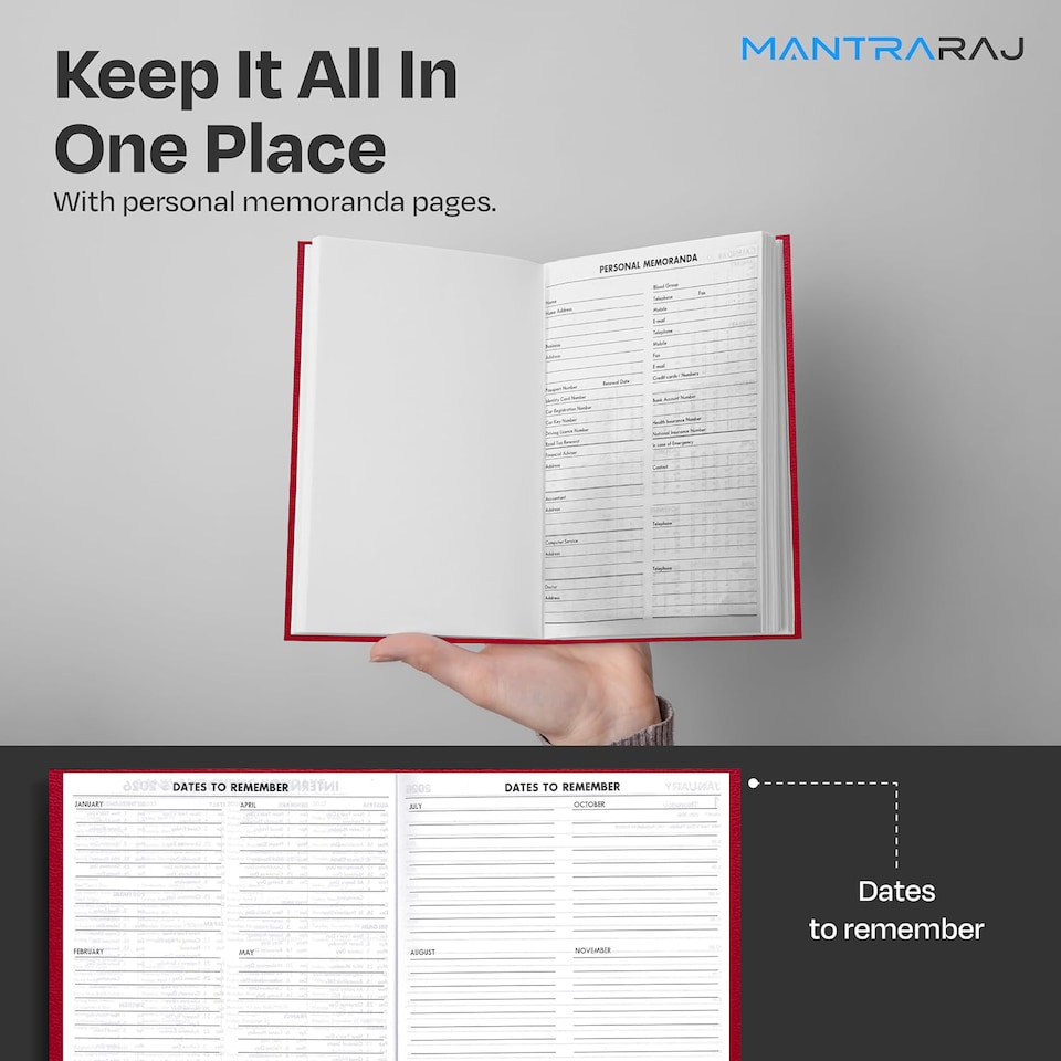 image 1 of MantraRaj 2027 Diary A5 2 Pages A Day Diary Hardback Year Planner Office Desk Diary (Red)