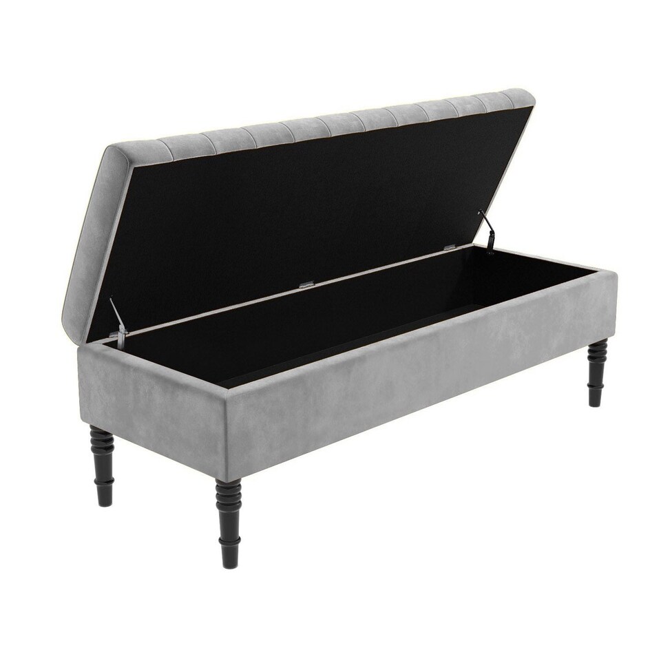 image 1 of Safar 120cm Ottoman Storage Bench - Plush Velvet Shoe Bench - Silver Lined Upholstery Storage Footstool