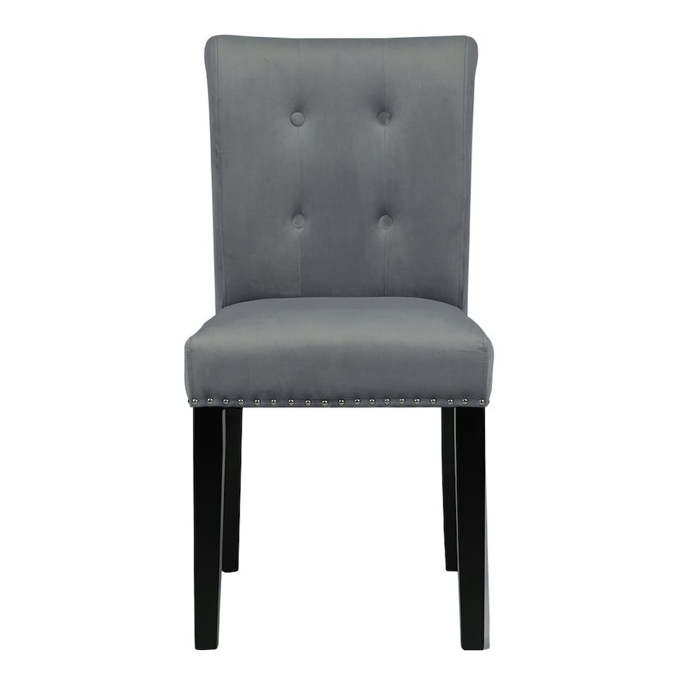image 1 of Living and Home Velvet Dining Chair with Nailhead Trim - Light Grey