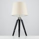 image 1 of ValueLights Clipper Black Wood and Silver Chrome Tripod Table Lamp with Beige Tapered Light Shade with 6w LED GLS Bulb