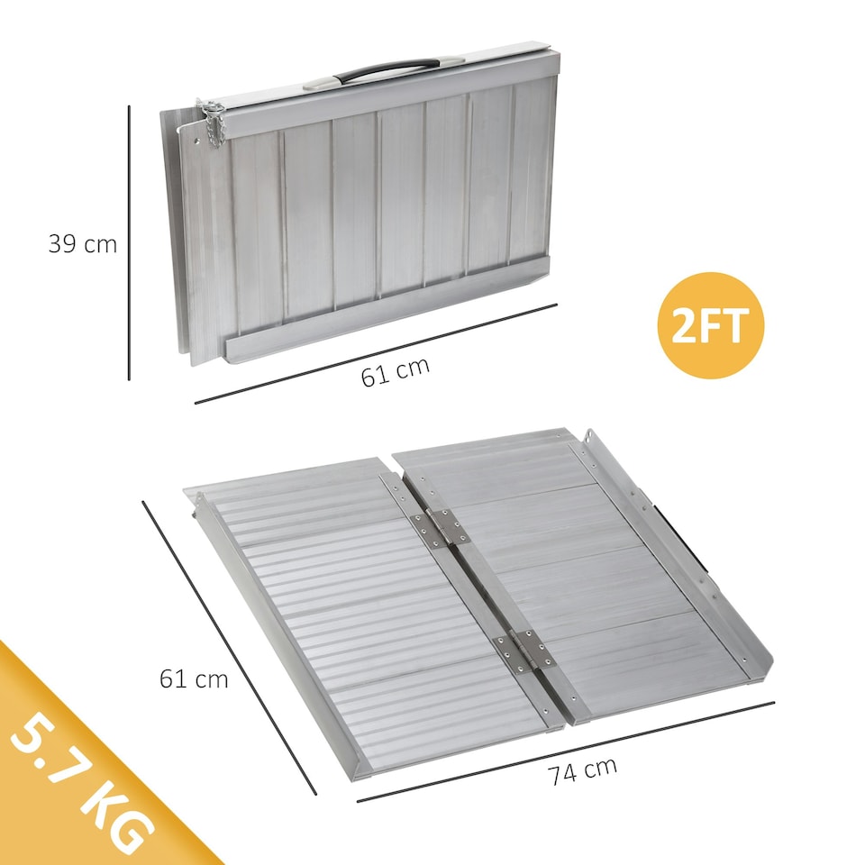 image 1 of HOMCOM 2ft Aluminium Folding Wheelchair Ramp Equipment Mobility Suitcase