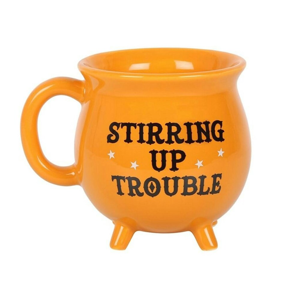 image 1 of Stirring Up Trouble Ceramic Orange Cauldron Mug