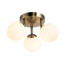 Modern Triple Opal Glass Globe IP44 Rated Bathroom Antique Brass Ceiling Light | Gold