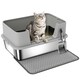 image 1 of PawHut Stainless Steel Litter Box with Scoop, High Sided Cat Litter Tray Grey | One Size