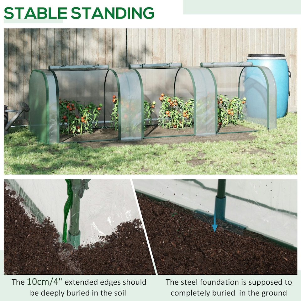 image 1 of Outsunny Tunnel Greenhouse Steel Frame for Garden w/ Zipper Doors