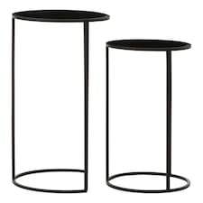 Avento Set Of Two Round Black Plant Stands Black