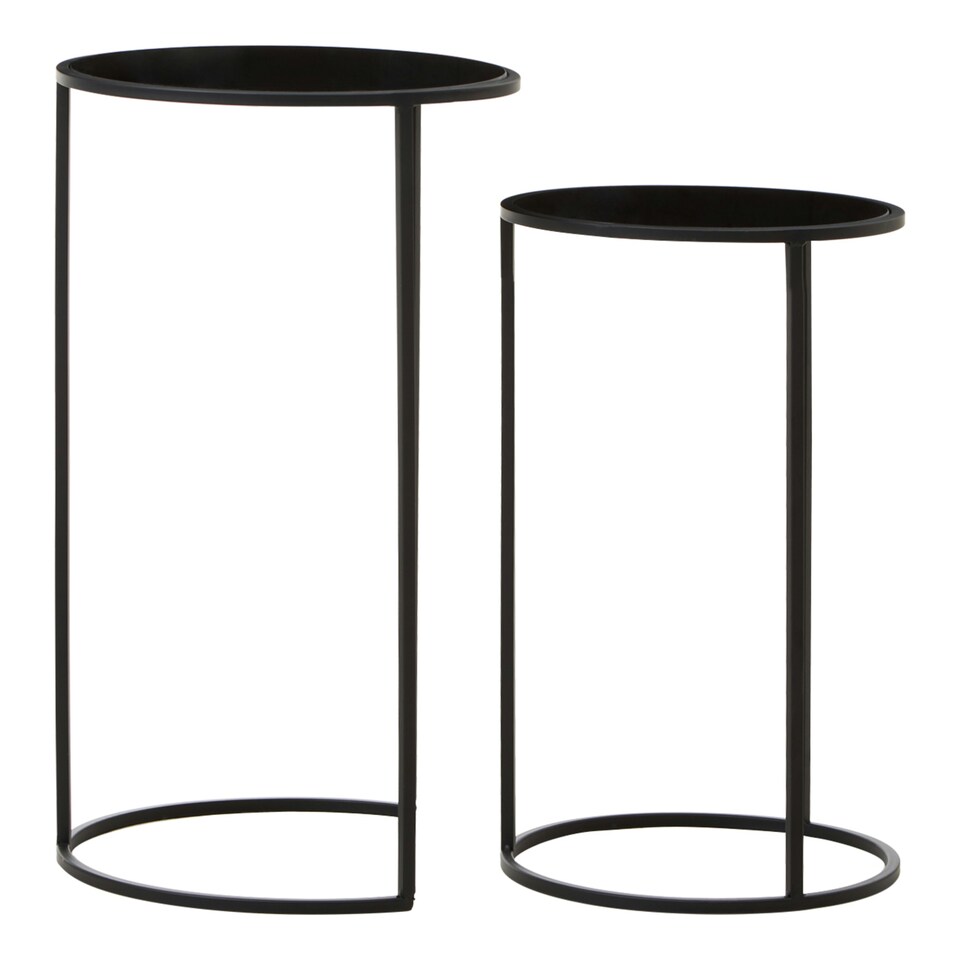 image 1 of Avento Set Of Two Round Black Plant Stands Black