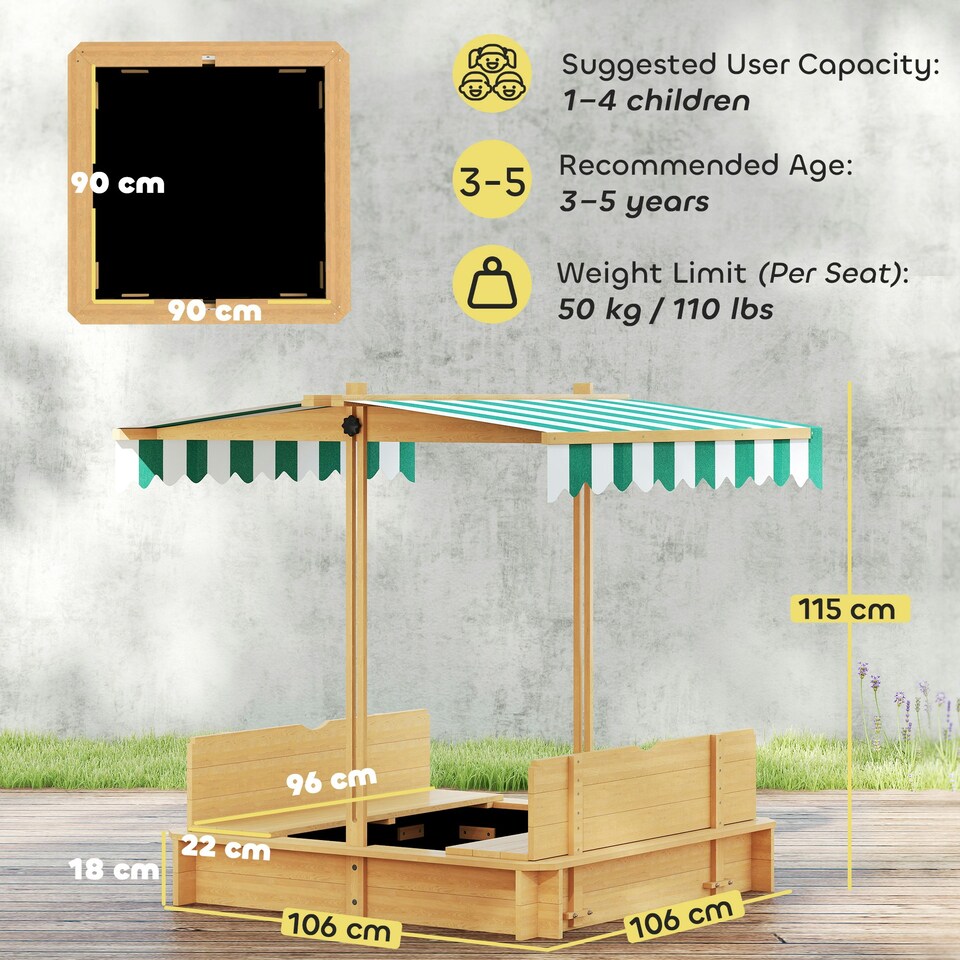 image 1 of Outsunny Kids Square Wooden Sandpit, Children Sandbox Outdoor Playset